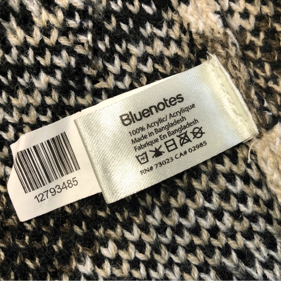 Knit Aztec Design O/S Fringed Poncho/Cape/Kimono, Black/Cream - Picture 6 of 6